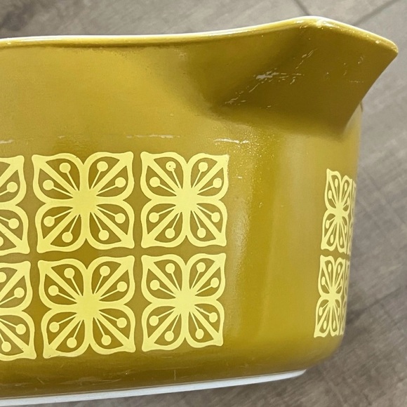 RARE Vintage Promo Pyrex w/Lid Mustard Autumn Floral Pyrex 475 B Square Flowers - Picture 10 of 15